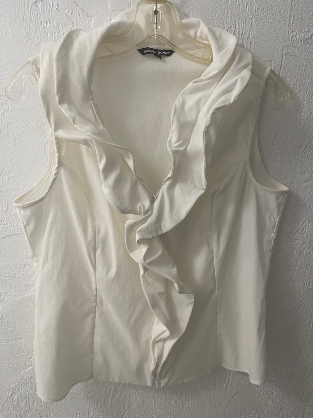 Samuel Dong Ruffle Front Sleeveless Blouse, Size Large